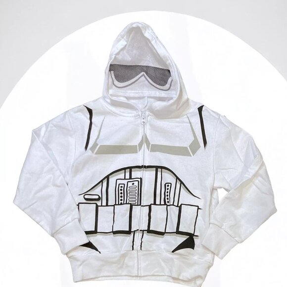 Boys 4/5 Star Wars Stormtrooper Hoodie Sweatshirt Jacket Zip Mask Hood Costume - Picture 1 of 1
